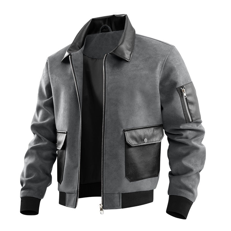 Men's stylish faux leather bomber jacket with numerous pockets Mune Fashion