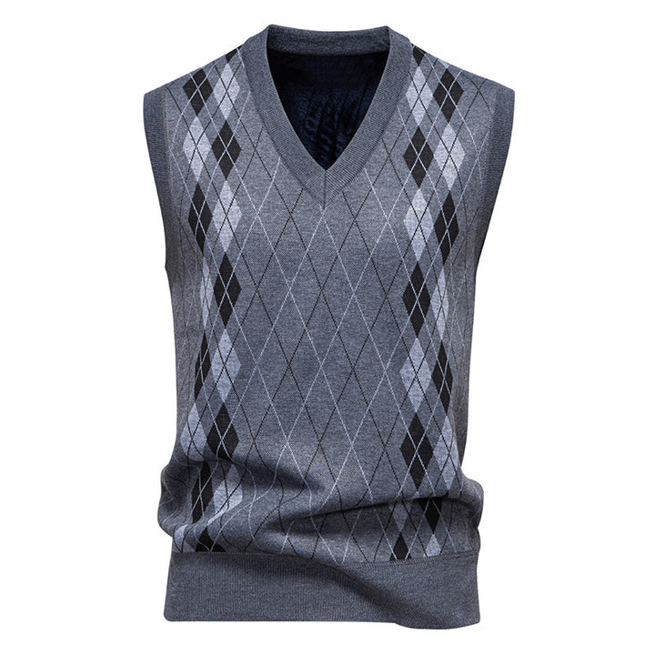 Men's elegant diamond pattern knitted vest with V-neck and lightweight cotton blend Mune Fashion