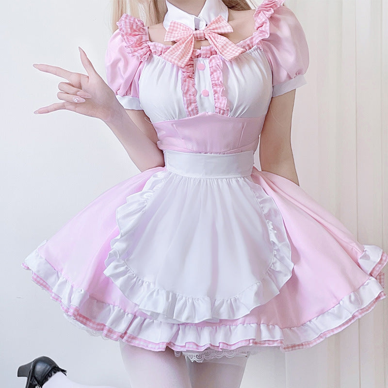 Women’s Maid Dress with Ruffle Details and Bow Mune Fashion