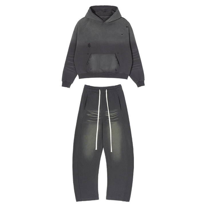 Men's Loose Distressed Sweatset with Cropped Hoodie and Baggy Jogging Pants Mune Fashion