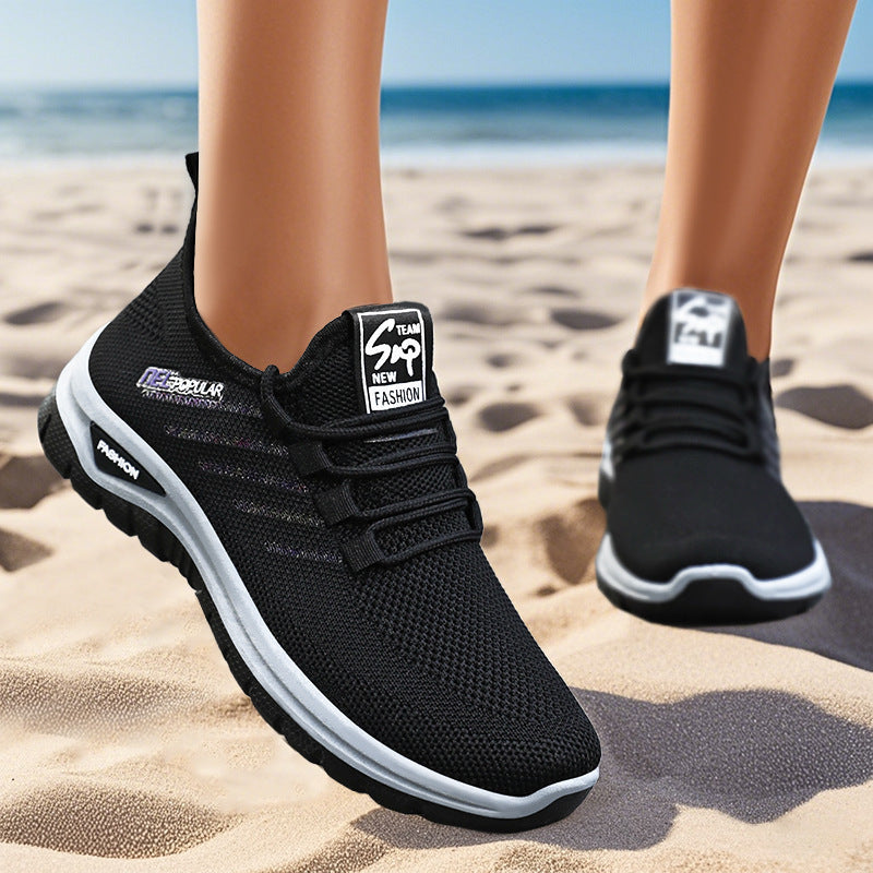 Women nan lightweight knitted casual sneakers with elastic quick lacing system and shock-absorbing EVA sole Mune Fashion