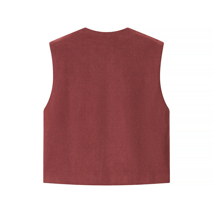 Ladies Embroidered Suede-Look Vest with Three-Dimensional Flower Appliqué Mune Fashion