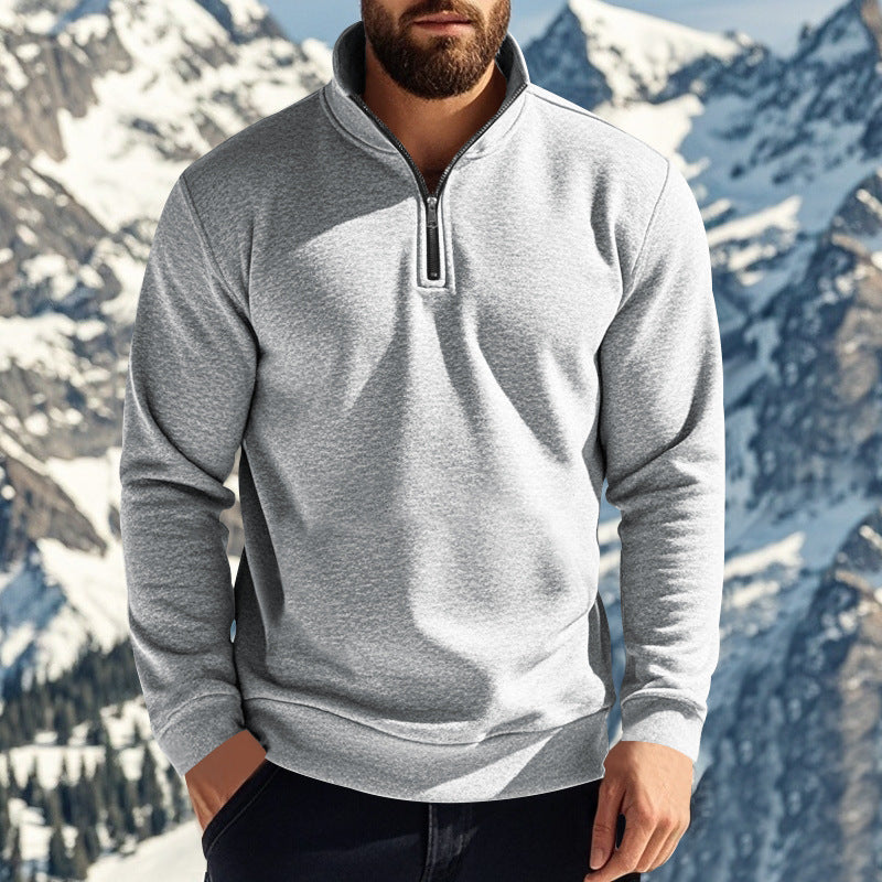 Men's comfortable half-zip sweatshirt with stand-up collar, lightly brushed inner side, and ribbed hem Mune Fashion