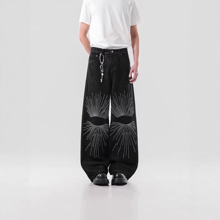 Men's Loose-Fitting Denim Jeans with Unique Graphic Design Mune Fashion