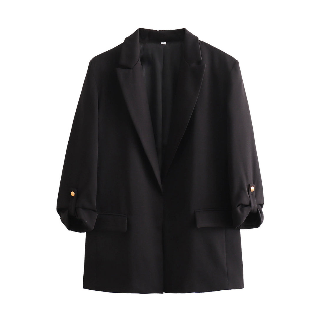 Women's unstructured long blazer with boxy cut, roll-up sleeves and piped flaps Mune Fashion