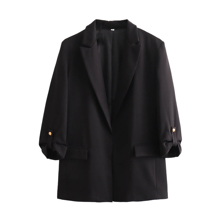 Women's unstructured long blazer with boxy cut, roll-up sleeves and piped flaps Mune Fashion