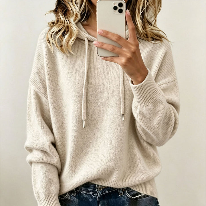 Ladies Oversize Knit Hoodie made of soft fine knit with drawstring Mune Fashion