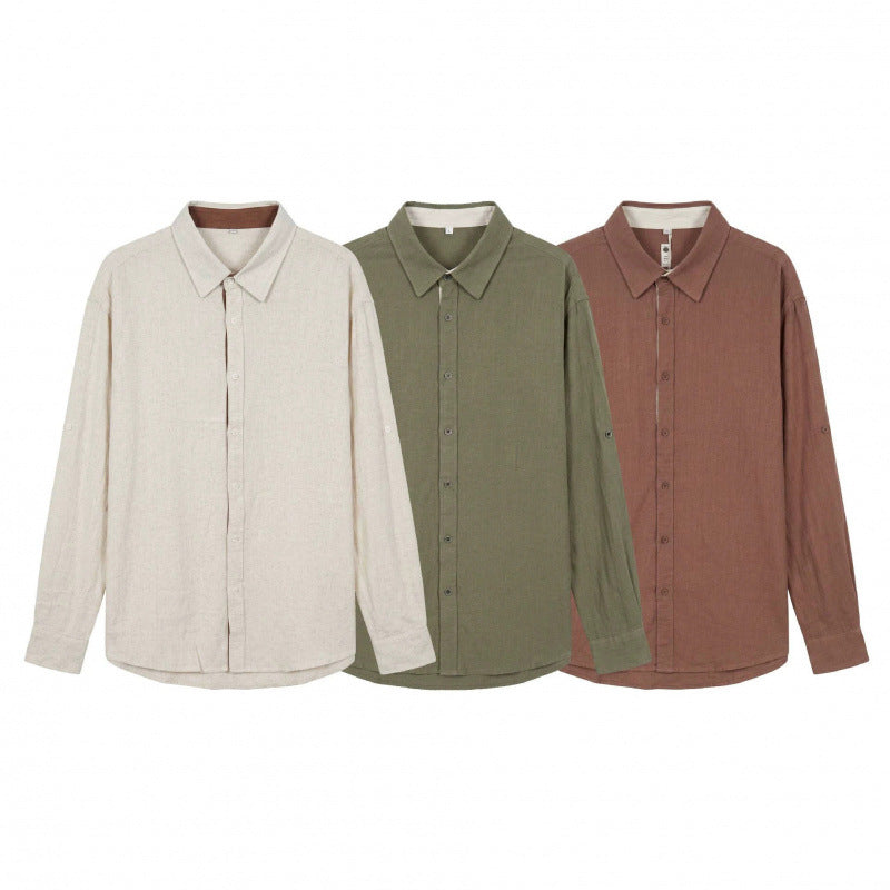 Men's Lightweight Oversized Linen Shirt with Kent Collar and Rounded Hem Mune Fashion