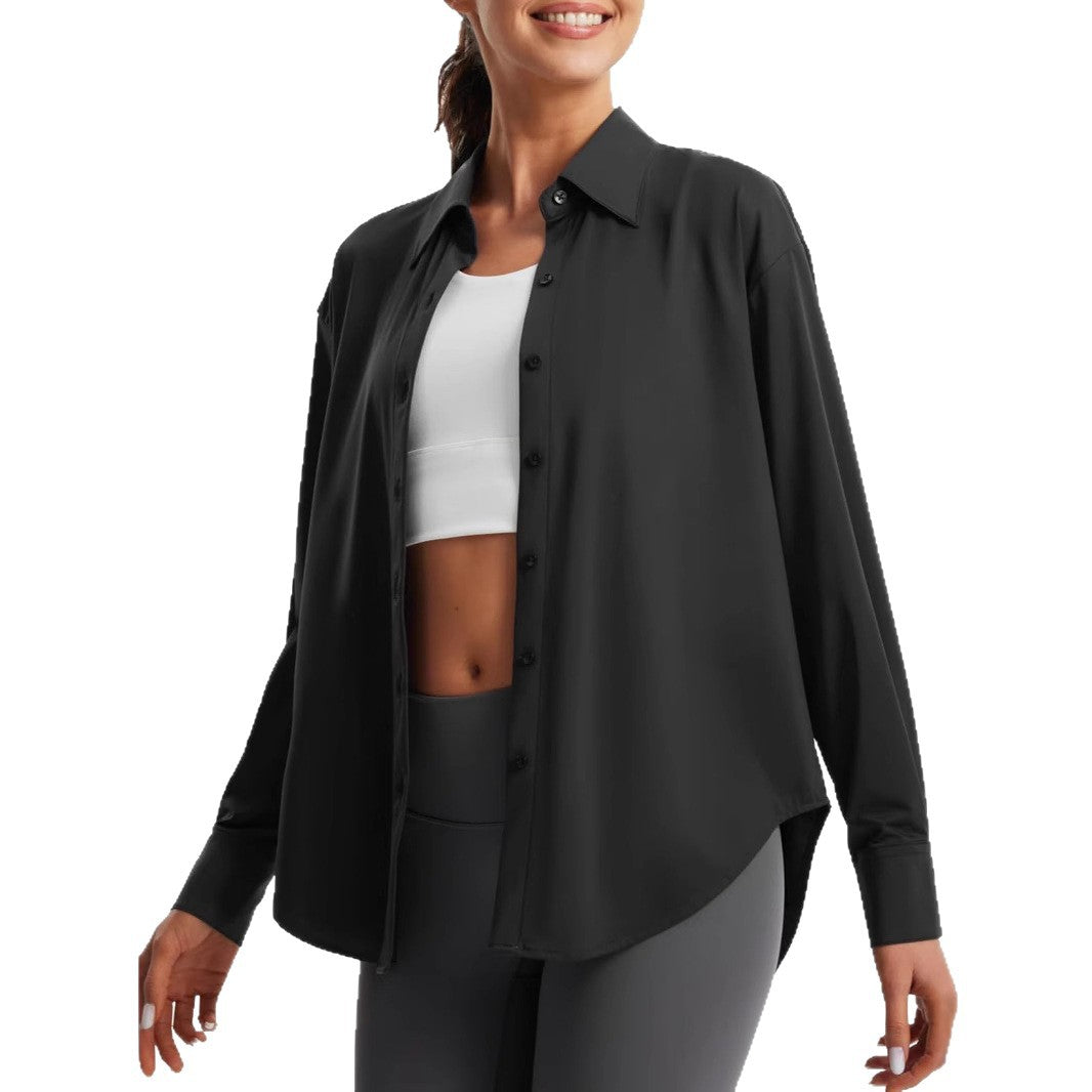 Women Oversize Blouse from Stretch Microfiber with Shirt Collar Mune Fashion