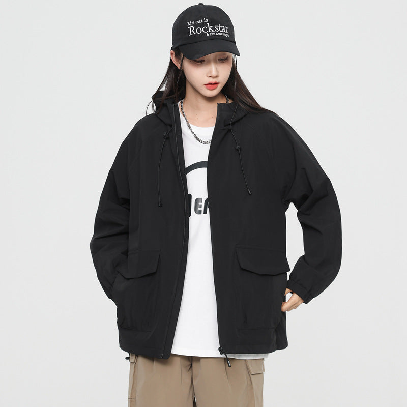 Women Oversize Windbreaker Jacket with Hood and Cargo Pockets Mune Fashion