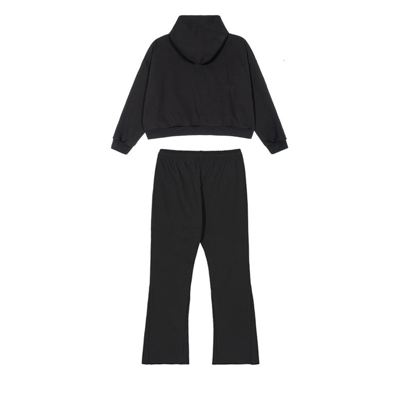 Women's Cropped Hoodie and Flared Sweatpants Lounge Set made of French Terry Mune Fashion