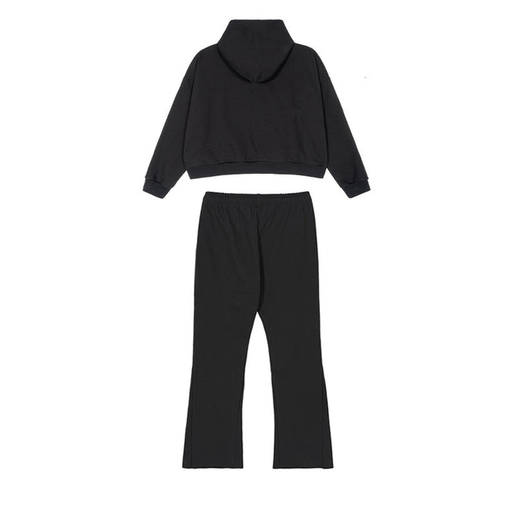 Women's Cropped Hoodie and Flared Sweatpants Lounge Set made of French Terry Mune Fashion