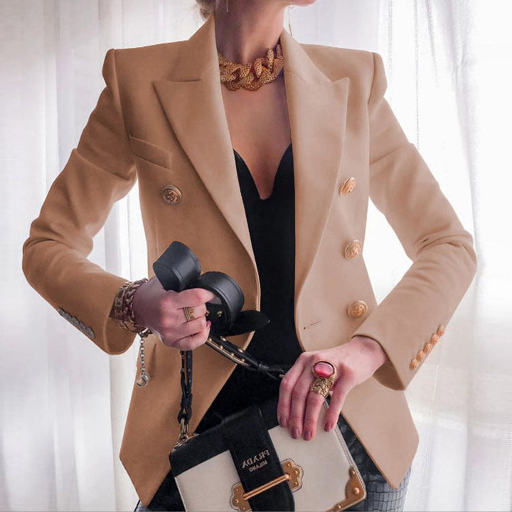 Women's Elegant Double-Breasted Blazer with Golden Buttons Mune