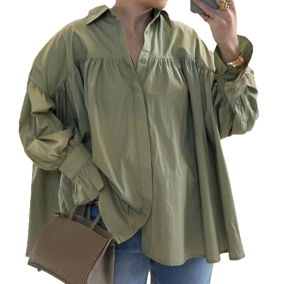 Women's oversized shirt with gathered shoulder yoke and balloon sleeves Mune Fashion