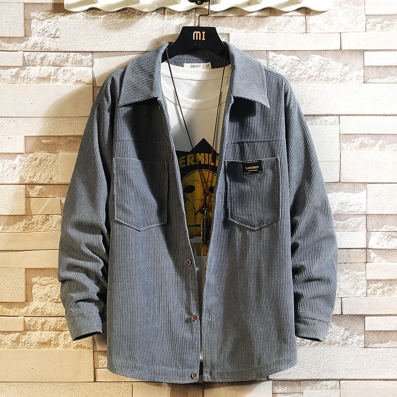 Men's casual corduroy overshirt jacket with button placket and patch chest pockets Mune Fashion