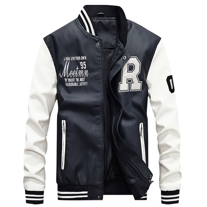 Men's College Bomber Jacket in Retro Baseball Style with Embroidered Applications and Ribbed Cuffs Mune Fashion