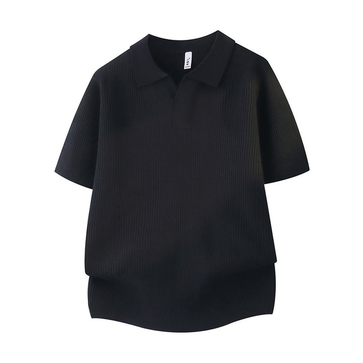 Women Fashionable Short Sleeve Polo Shirt with Ribbed Texture Mune Fashion