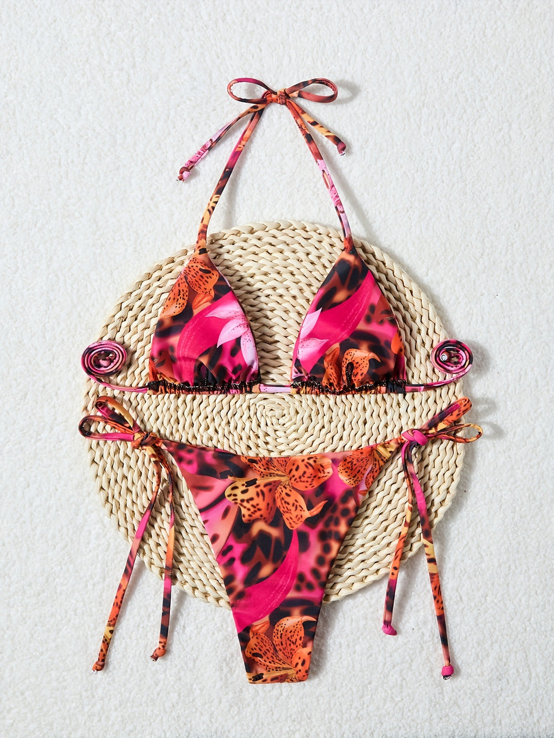 Ladies triangle bikini with adjustable ties and animal print Mune Fashion