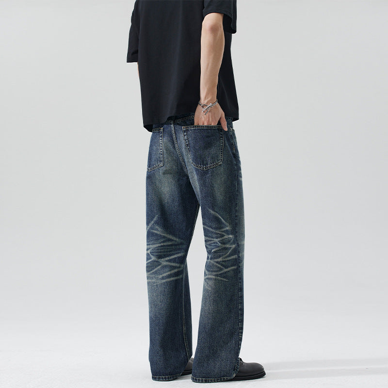 Men's Wide Flared Jeans in Vintage Look with Whisker Effect Mune Fashion