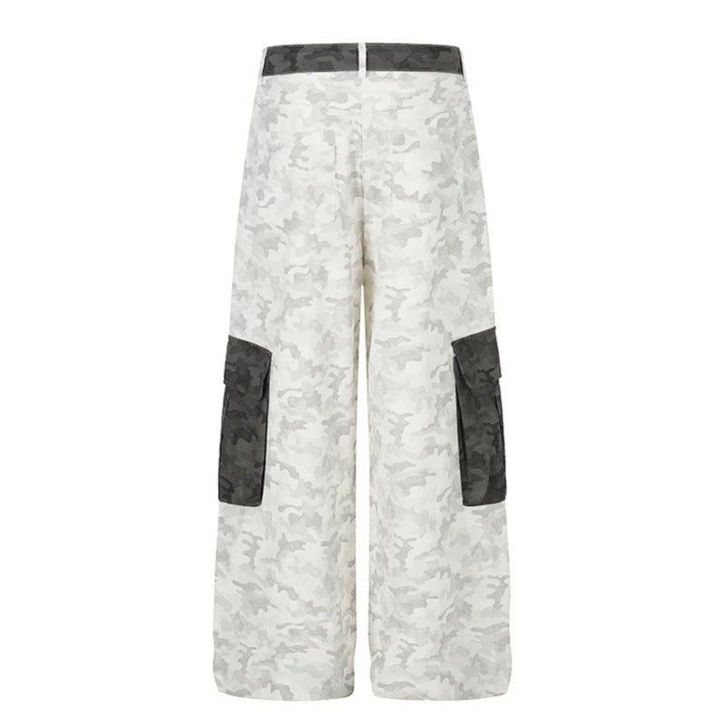 Women's Wide Cargo Pants with High Waist, Camouflage Print and Contrast Pockets Mune Fashion