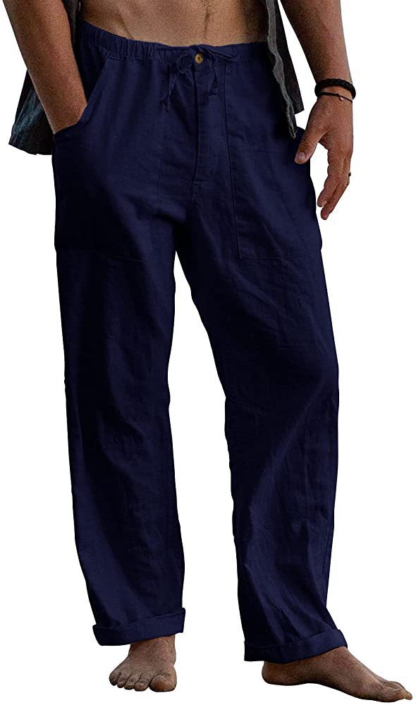 Men's light linen pants with elastic waistband and straight cut Mune Fashion