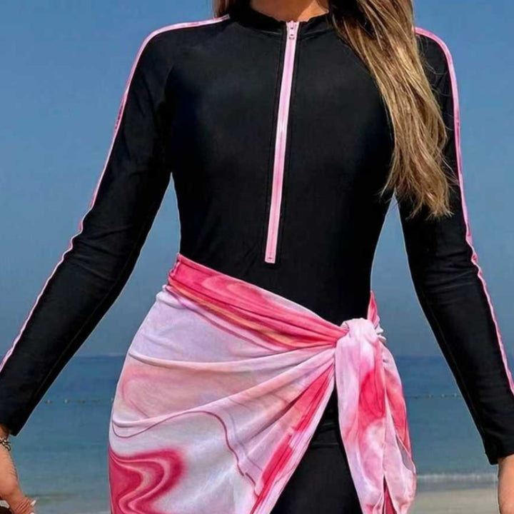 Women's Long Sleeve Surf Suit with Zipper and Wrap Skirt Mune Fashion