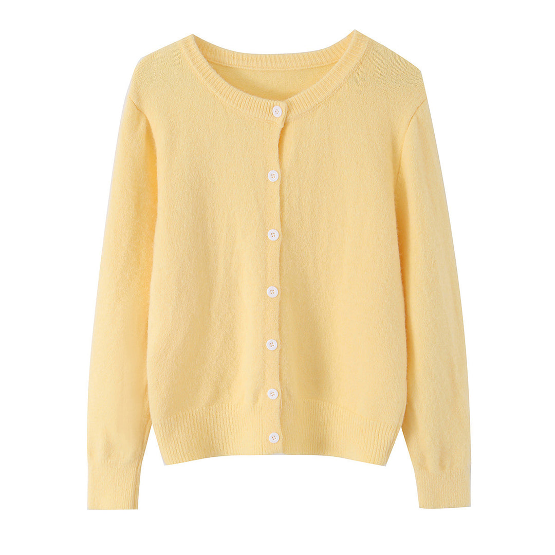 Women's fine-knit cardigan with round neck and continuous button placket Mune Fashion