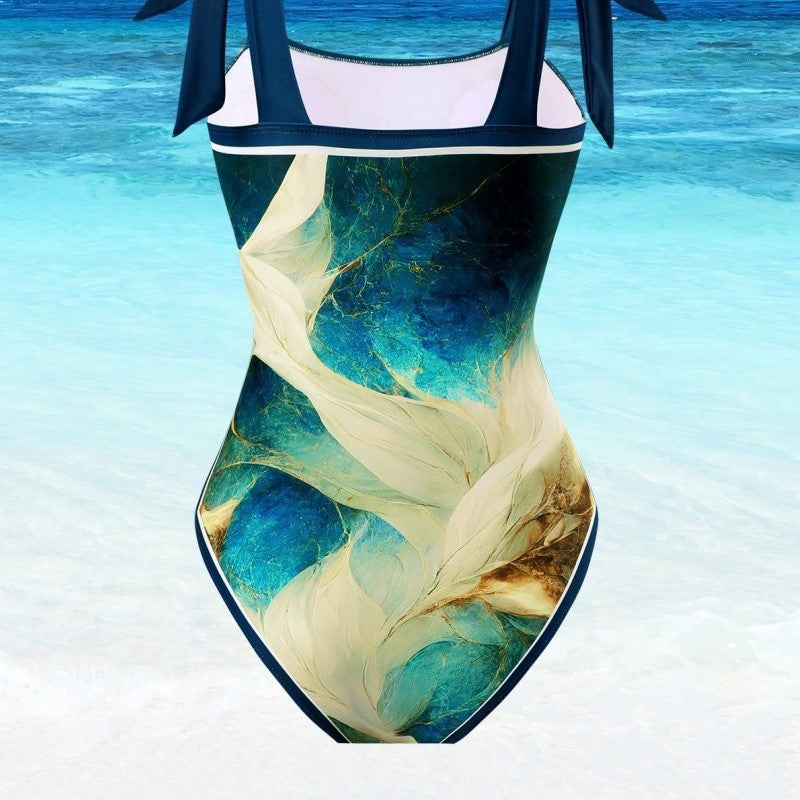 Ladies One-Piece Swimsuit with Stylish Wrap Skirt Look Mune Fashion
