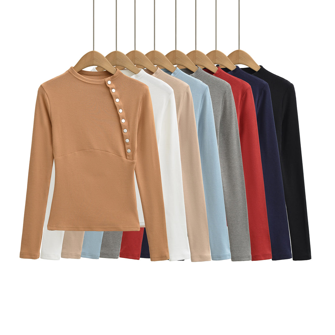 Women Fitted Long Sleeve with Asymmetrical Snap Placket Mune Fashion