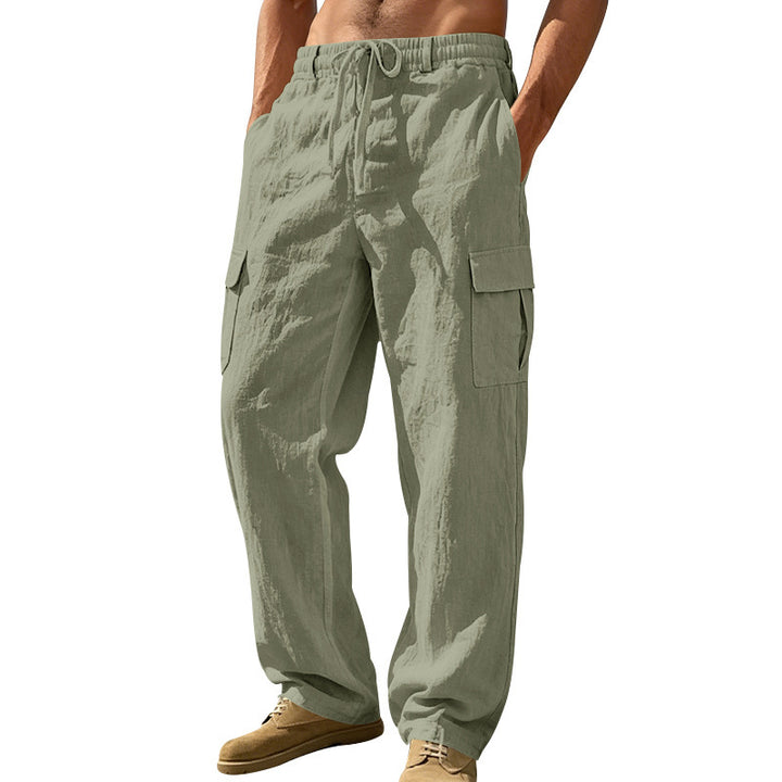 Men's relaxed-fit beach cargo pants made of linen blend with elastic drawstring and double flap pocket Mune Fashion