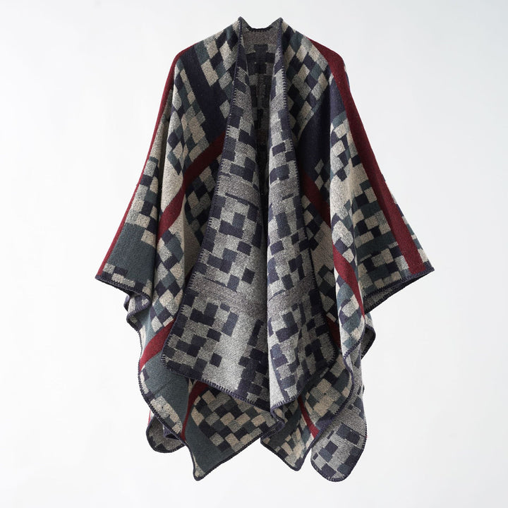 Ladies Kastiger Web Poncho with graphic jacquard and fringe edge Mune Fashion
