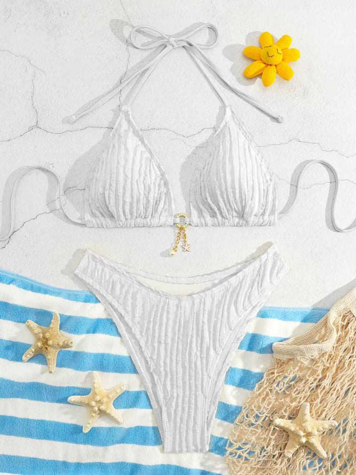 Women Triangle Bikini with Ribbed Design Mune Fashion