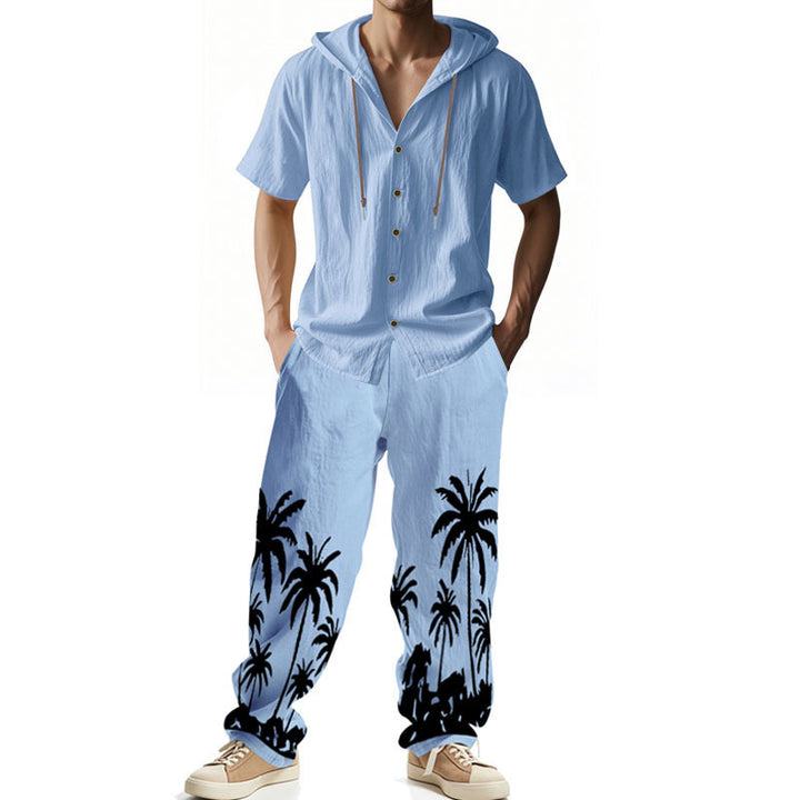 Men's casual summer ensemble with hoodie and wide palm motif pants Mune Fashion