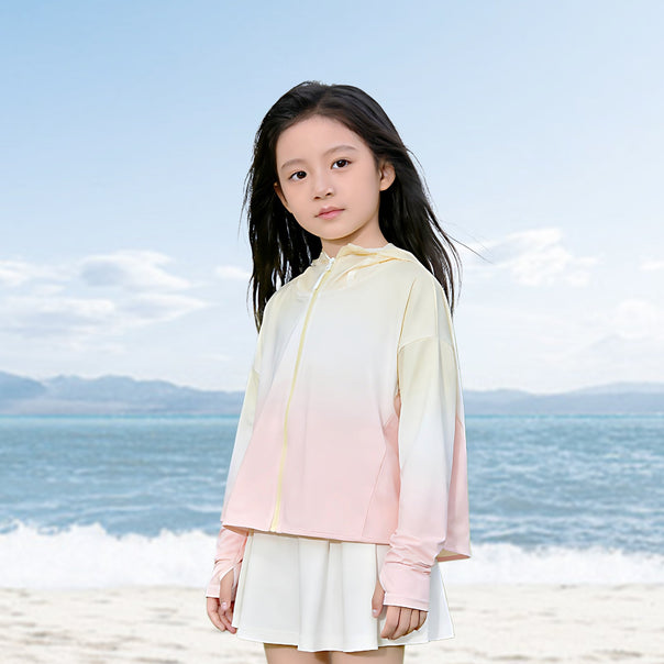 Unisex nan children's UV protection sun jacket with extended back, hood and thumb holes Mune Fashion