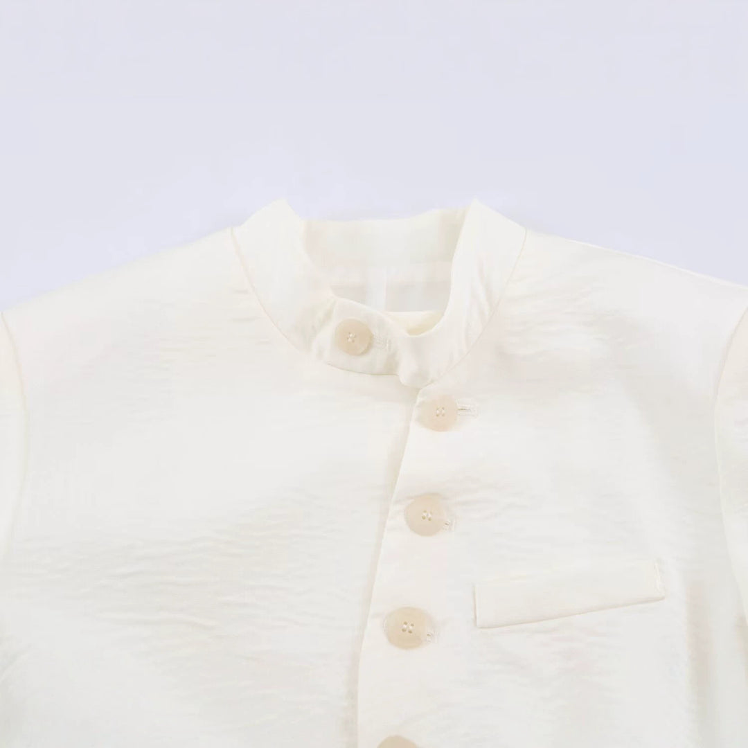 Women's longline jacket with stand-up collar and asymmetric button placket Mune Fashion