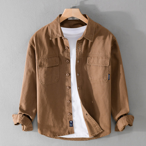 Men's overshirt jacket made of cotton twill with patch chest pockets and button placket Mune Fashion
