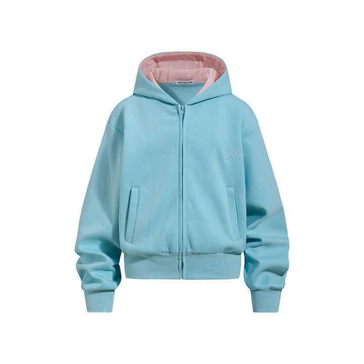 Women's Cropped Hoodie Sweat Jacket with Zipper, Lined Hood and Ribbed Cuffs Mune Fashion