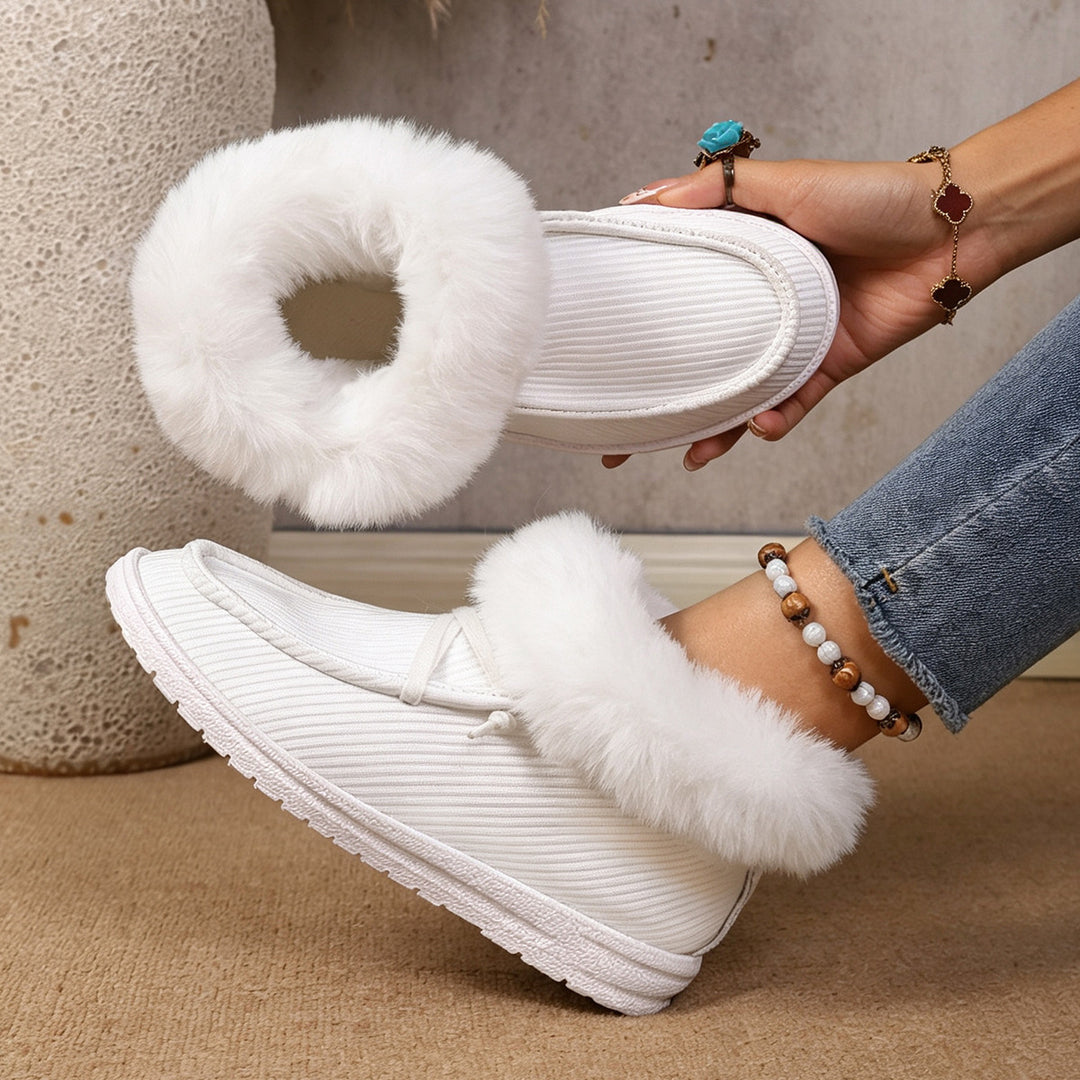 Women's Insulated Short Boot Slippers with Faux Fur Collar Mune Fashion
