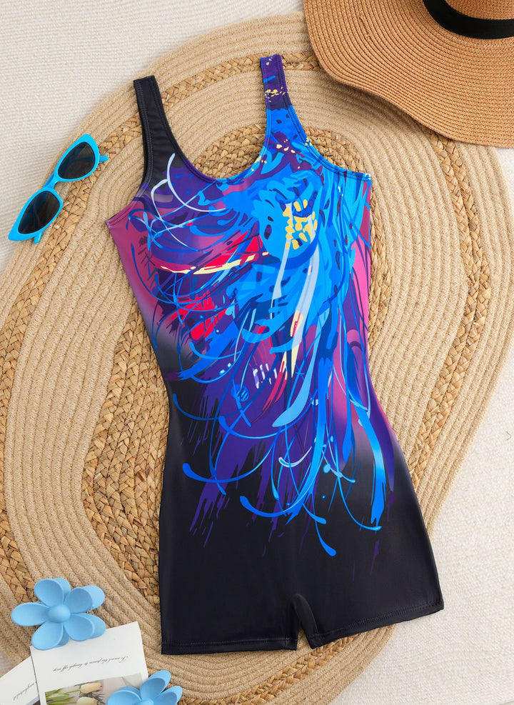 Women's Sporty One-Piece Swimsuit with Trendy Graphic Design Mune Fashion