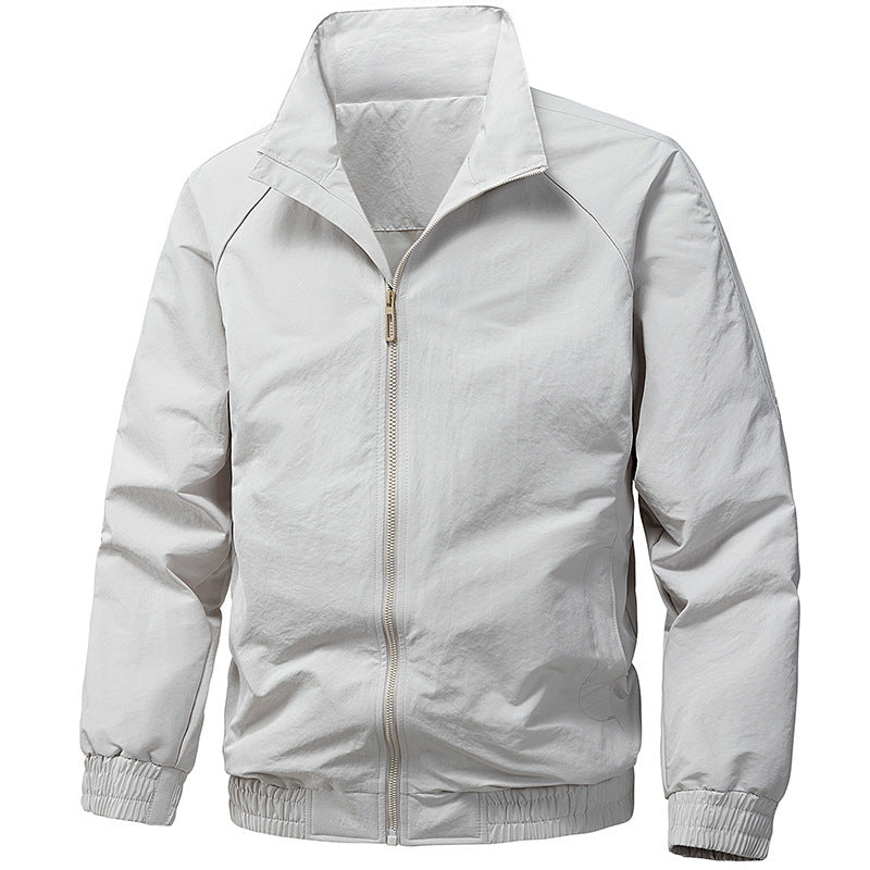 Men's Technical Microfiber Softshell Jacket in Bomber Style with Stand Collar and Zipper Pockets Mune Fashion
