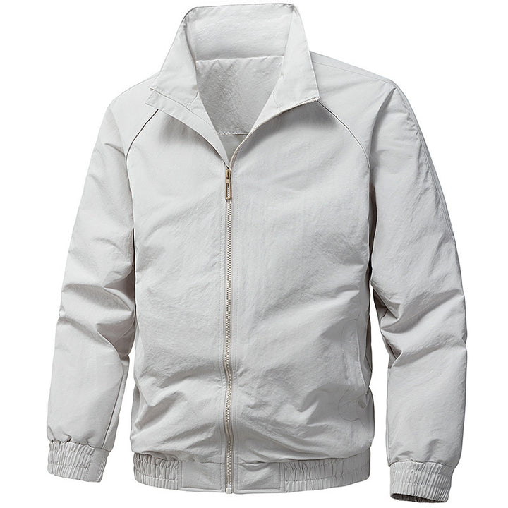 Men's Technical Microfiber Softshell Jacket in Bomber Style with Stand Collar and Zipper Pockets Mune Fashion