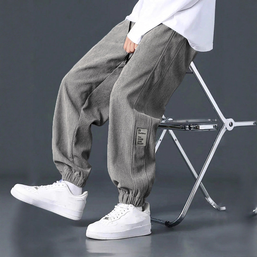 Men's nan Relax leisure pants made of fine wide cord structure with drawstring and elastic ankle cuffs Mune Fashion