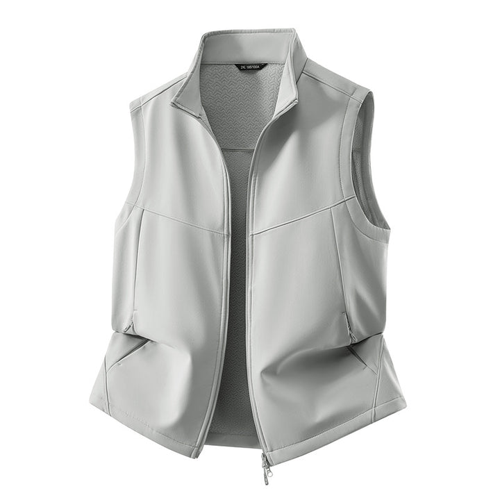 Women's Sleeveless Softshell Vest with Stand-Up Collar, Stretch Lining and Two-Way Zipper Mune Fashion