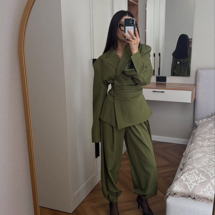 Women's Tailored Blazer with Side Pleats and Asymmetrical Button Placket Mune Fashion
