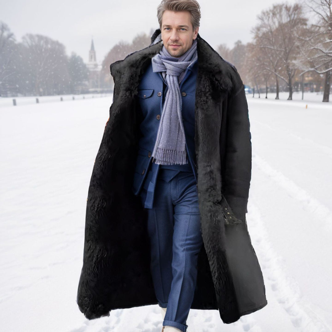 Men's Longer Relaxed-Fit Coat with Teddy Collar and Concealed Button Placket Mune Fashion