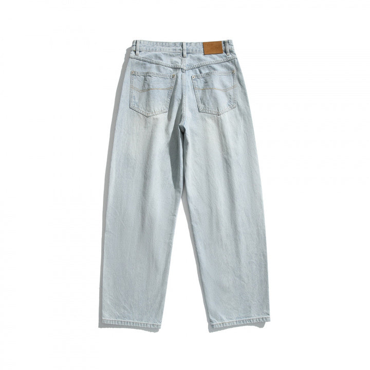 Ladies Baggy Denim Pants with High Waist, Destroyed Details and Straight Leg Mune Fashion