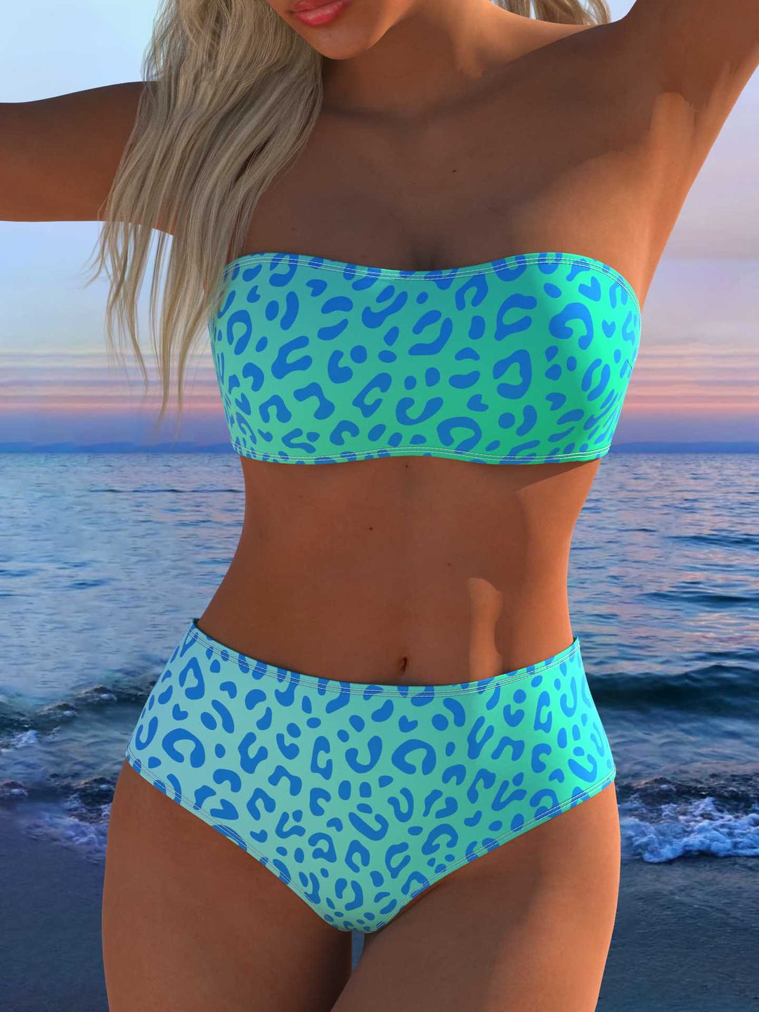 Ladies Bandeau Bikini Set with animal print and high waistband Mune Fashion