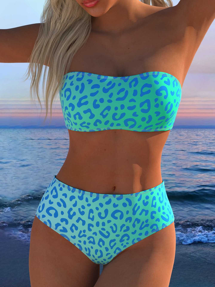 Ladies Bandeau Bikini Set with animal print and high waistband Mune Fashion