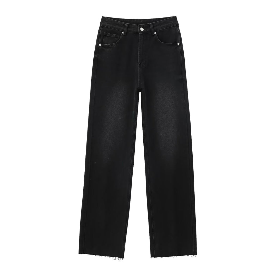 Women's high-waisted wide-leg jeans with wide leg and vintage wash Mune Fashion