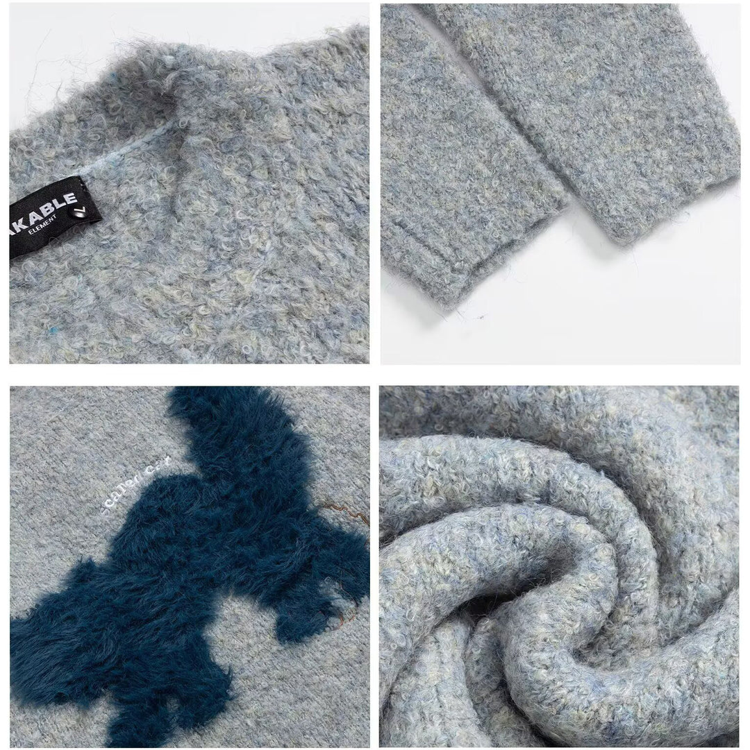 Women's Cozy Sweater with Effect Yarn and Animal Motif Mune Fashion